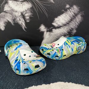 Crocs Classic Marbled 206838 Clog Shoes Unisex Kids 4 Blue Rubber Slingback